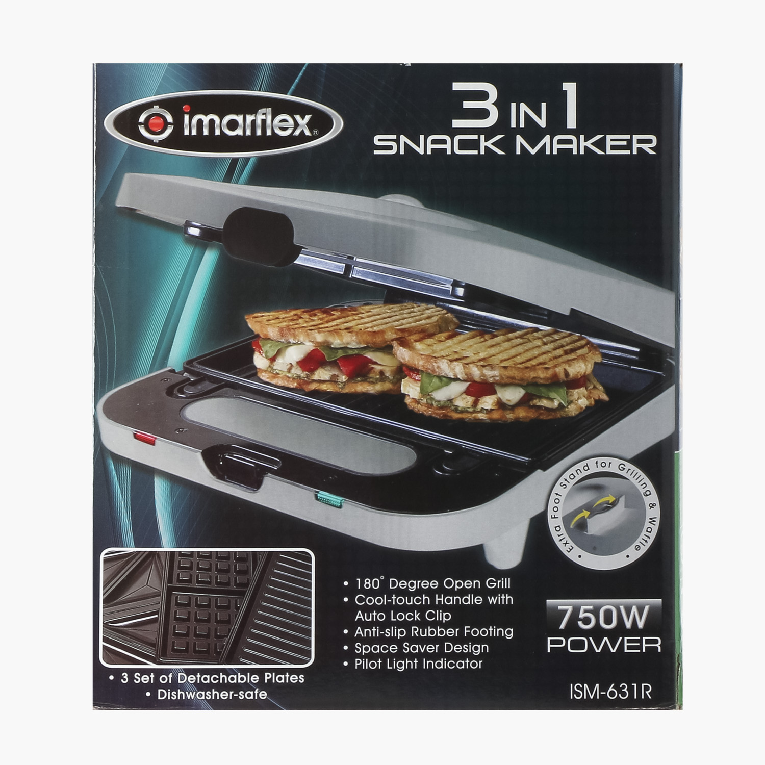 SM Home Imarflex ISM631R 3in1 Panini Sandwich Waffle Snack Maker