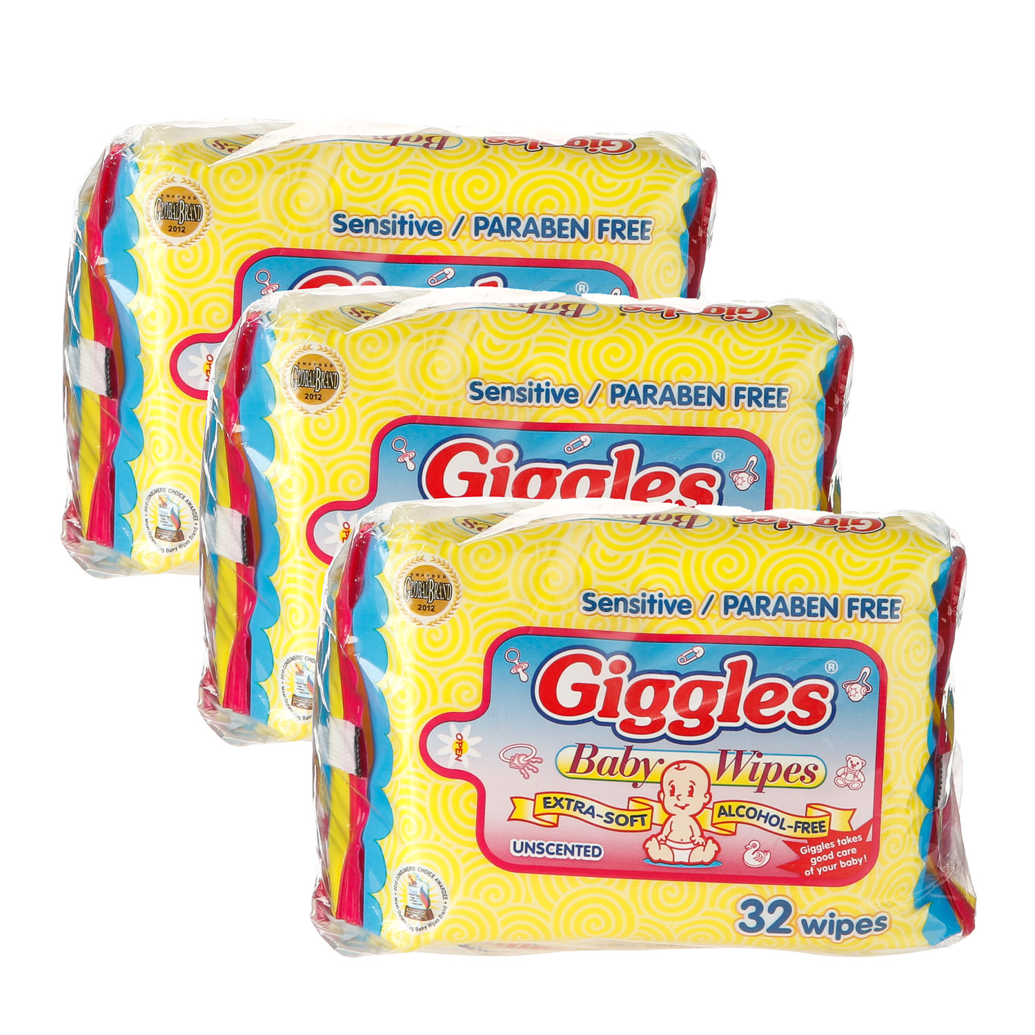 Giggles 3-pack Unscented Baby Wipes