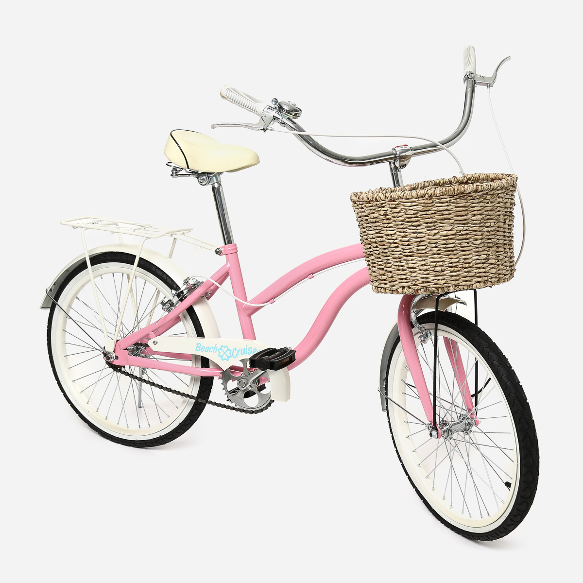 pink cruiser bike with basket